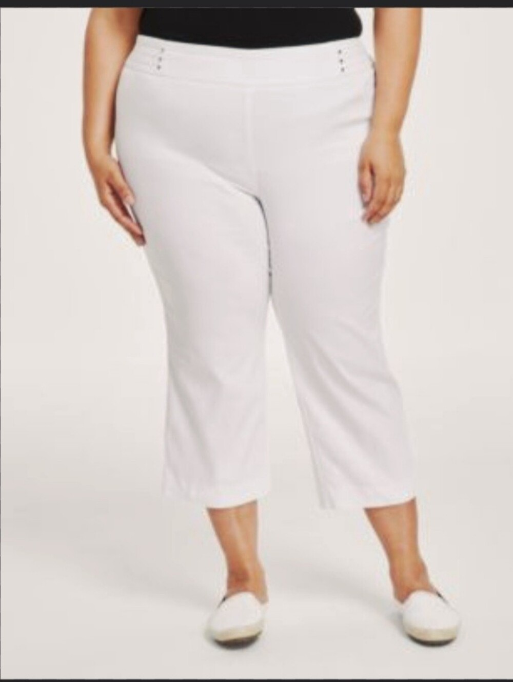 New Pull On Lightweight Comfy Travel Easy Capri Sz 26Wide Petite Stone